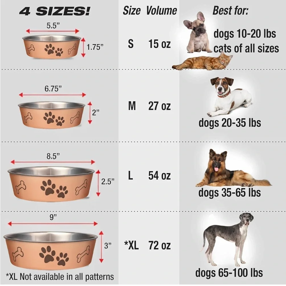 2 Copper Dog Bowl with Paw and Bone Design